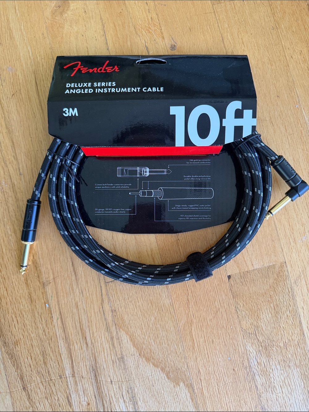 Fender Black Braided 10ft Deluxe Angled Instrument Cable